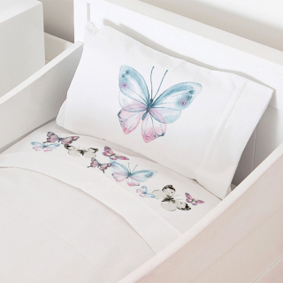 SET SÁBANAS TUYO PRINT MARIPOSAS CUNA ALGODÓN BLANCO - 1