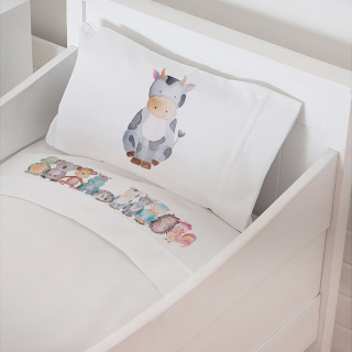 SET SÁBANAS TUYO PRINT ANIMALES ACUARELA BLANCO PACK & PLAY - 1