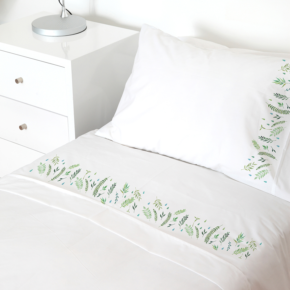 SET SÁBANAS TUYO PRINT HOJAS 1 PLAZA 200 HILOS ALGODÓN VERDES ESTAMPADO - 1