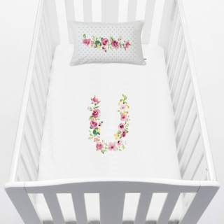 CUBREPLUMÓN TUYO PRINT LETRAS VINTAGE U CUNA ALGODÓN BLANCO - 1