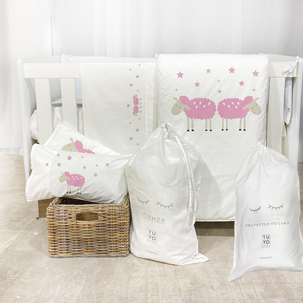 SET CUNA TUYO PRINT OVEJITA ALGODÓN ROSADA - 1