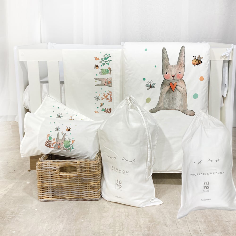 SET CUNA TUYO PRINT CONEJITO ALGODÓN BLANCO - 1