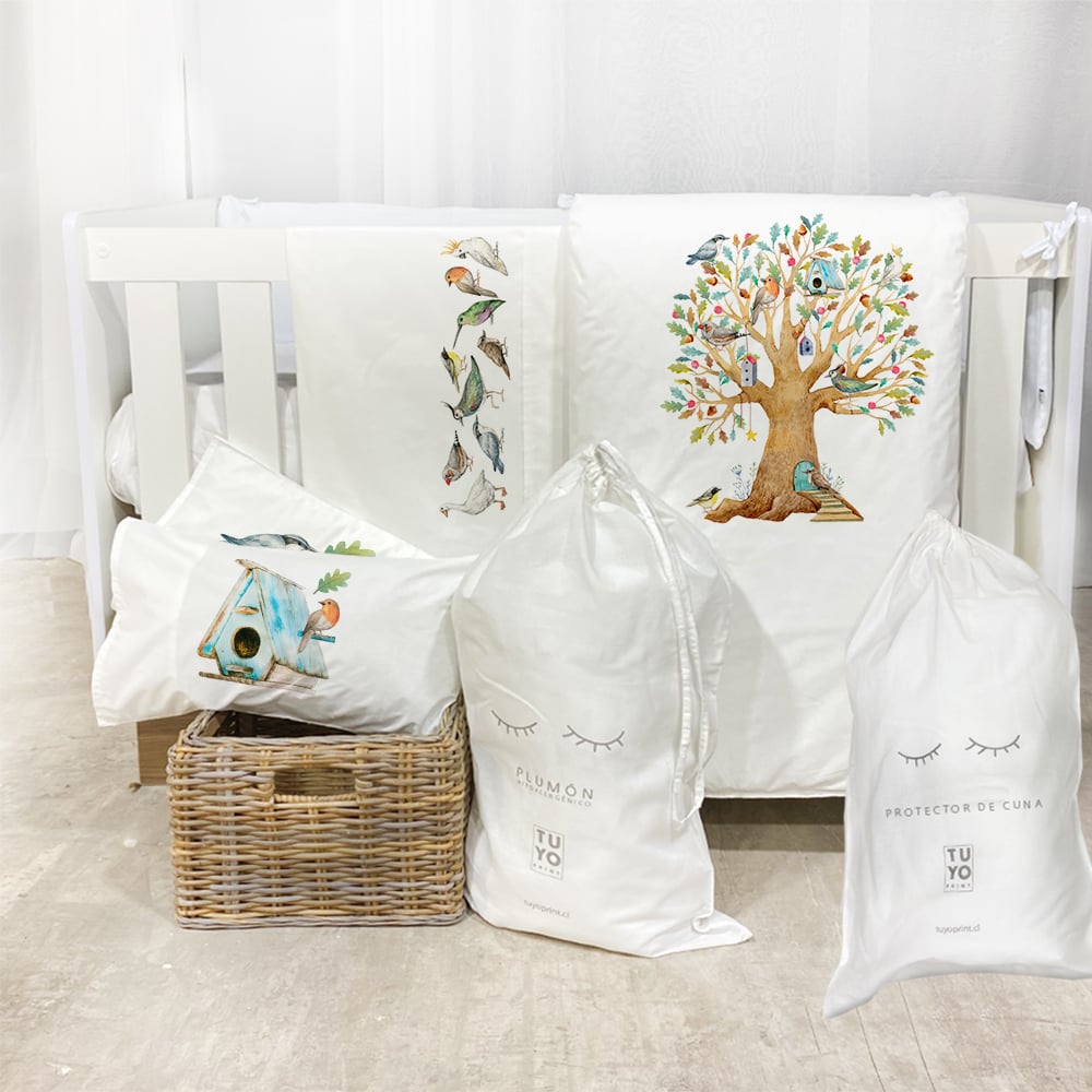 SET CUNA TUYO PRINT LA PAJARERA ALGODÓN BLANCO - 1