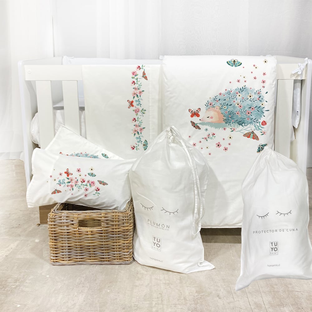 SET CUNA TUYO PRINT ERIZO ALGODÓN BLANCO - 1