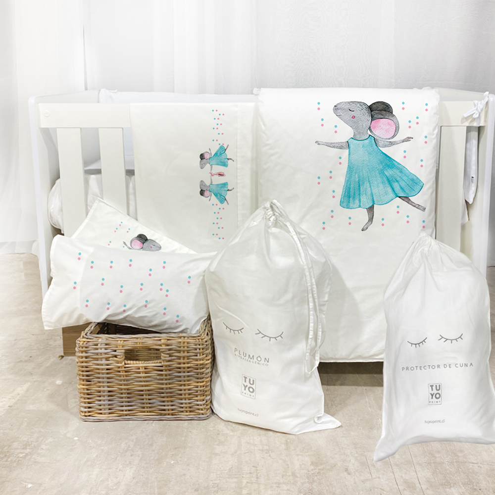 SET CUNA TUYO PRINT RATONA ALGODÓN BLANCO - 1