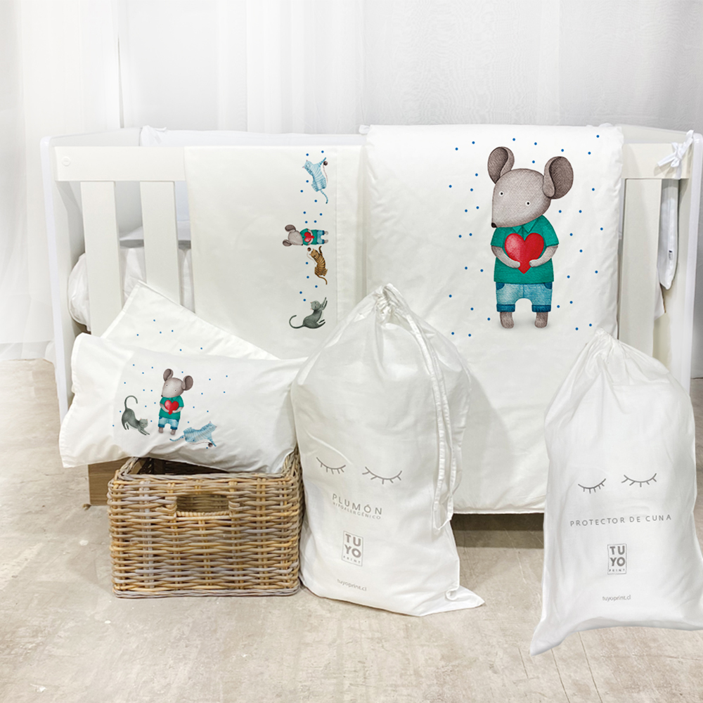 SET CUNA TUYO PRINT RATONCITO ALGODÓN BLANCO - 1