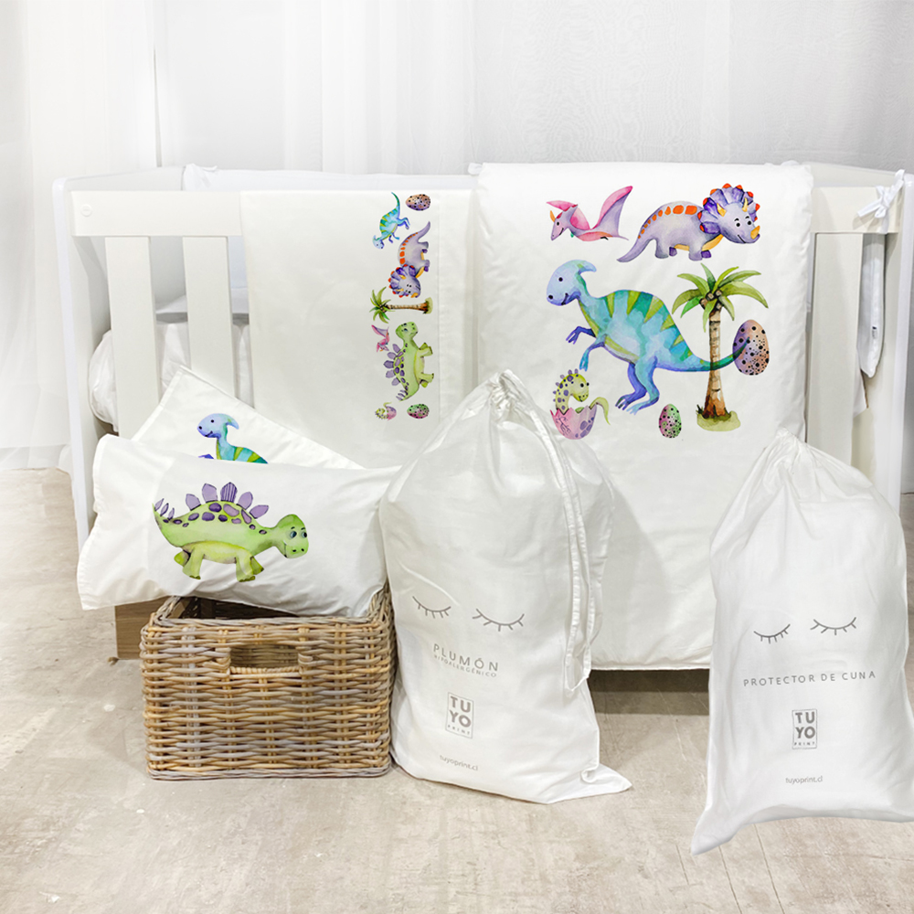 SET CUNA TUYO PRINT DINOSAURIO ALGODÓN BLANCO - 1