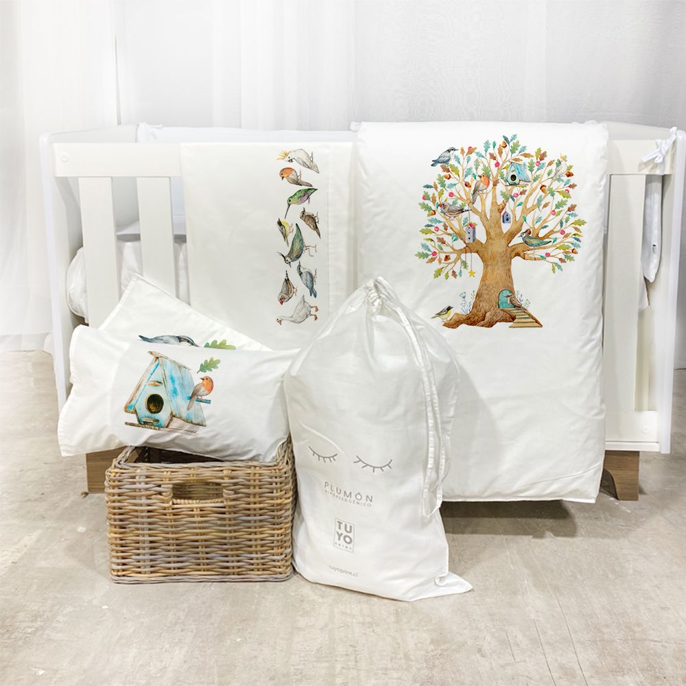 SET PACK & PLAY TUYO PRINT LA PAJARERA ALGODÓN BLANCO - 1