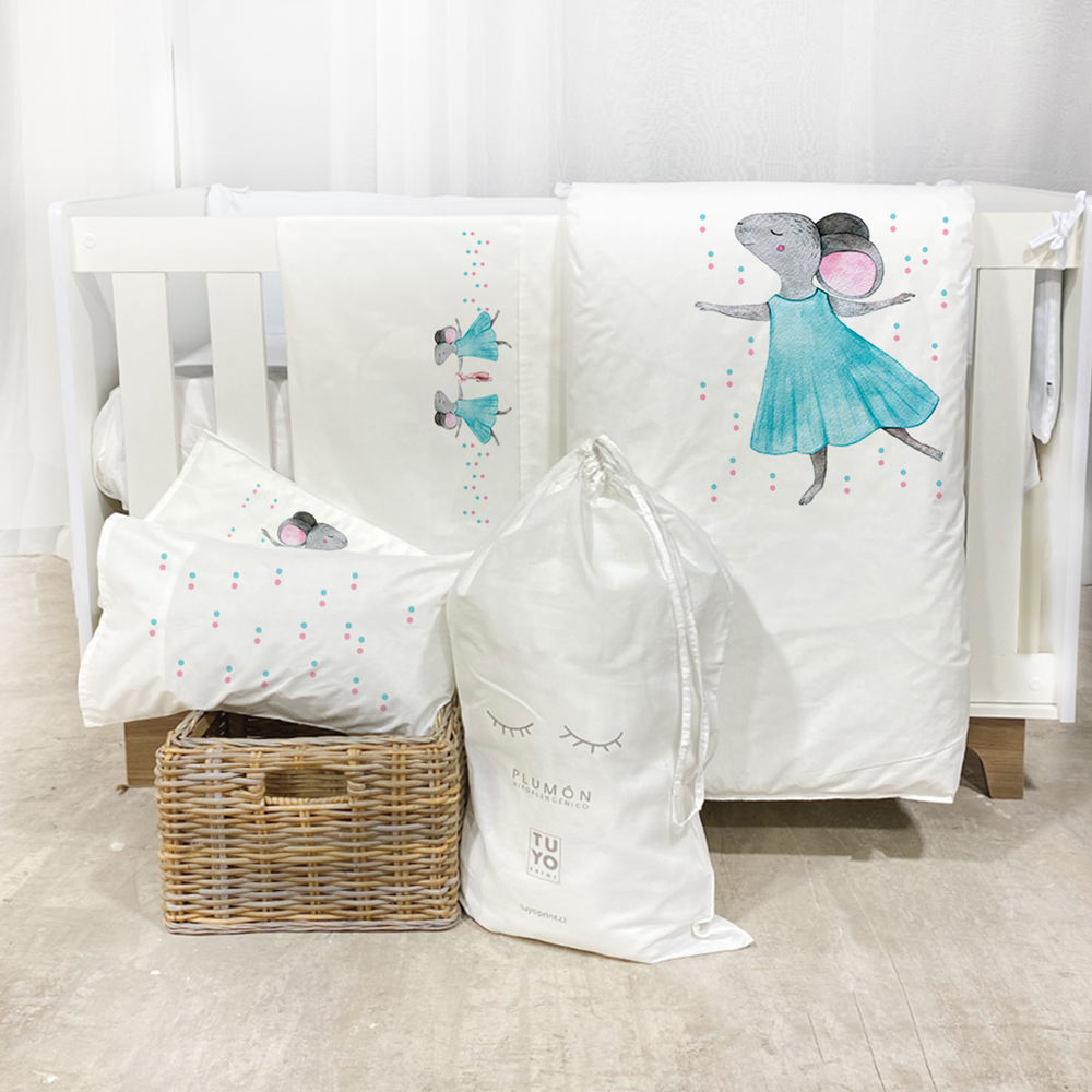 SET PACK & PLAY TUYO PRINT RATONA ALGODÓN BLANCO - 1