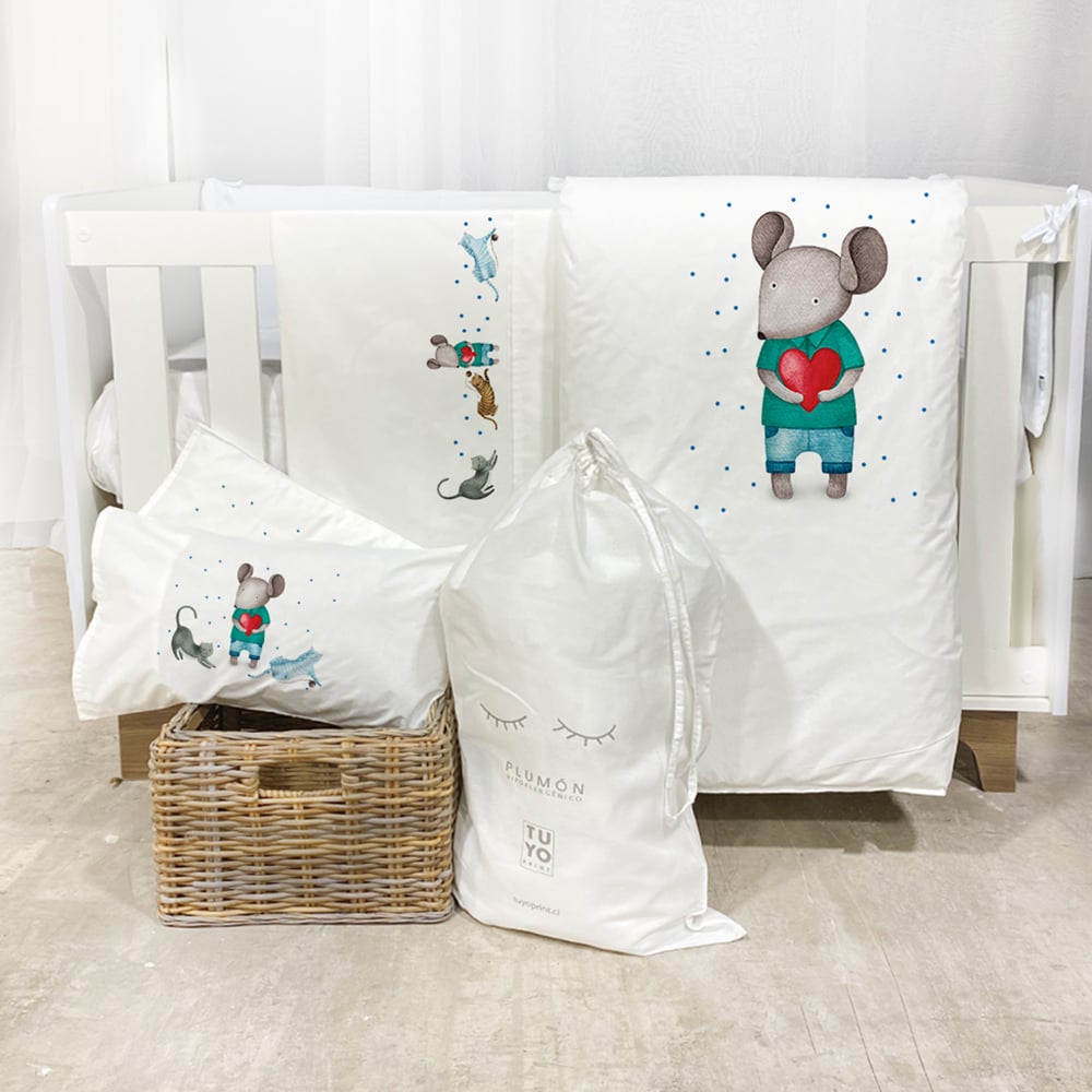 SET PACK & PLAY TUYO PRINT RATONCITO ALGODÓN BLANCO - 1