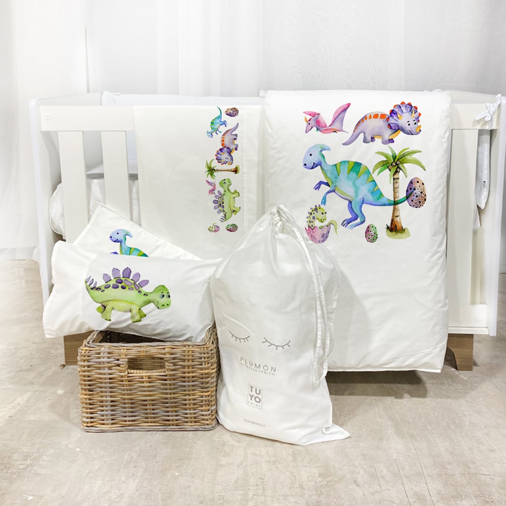 SET PACK & PLAY TUYO PRINT DINOSAURIO ALGODÓN BLANCO - 1