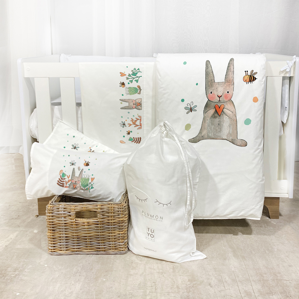 SET TRANSICIÓN TUYO PRINT CONEJITO ALGODÓN BLANCO - 1