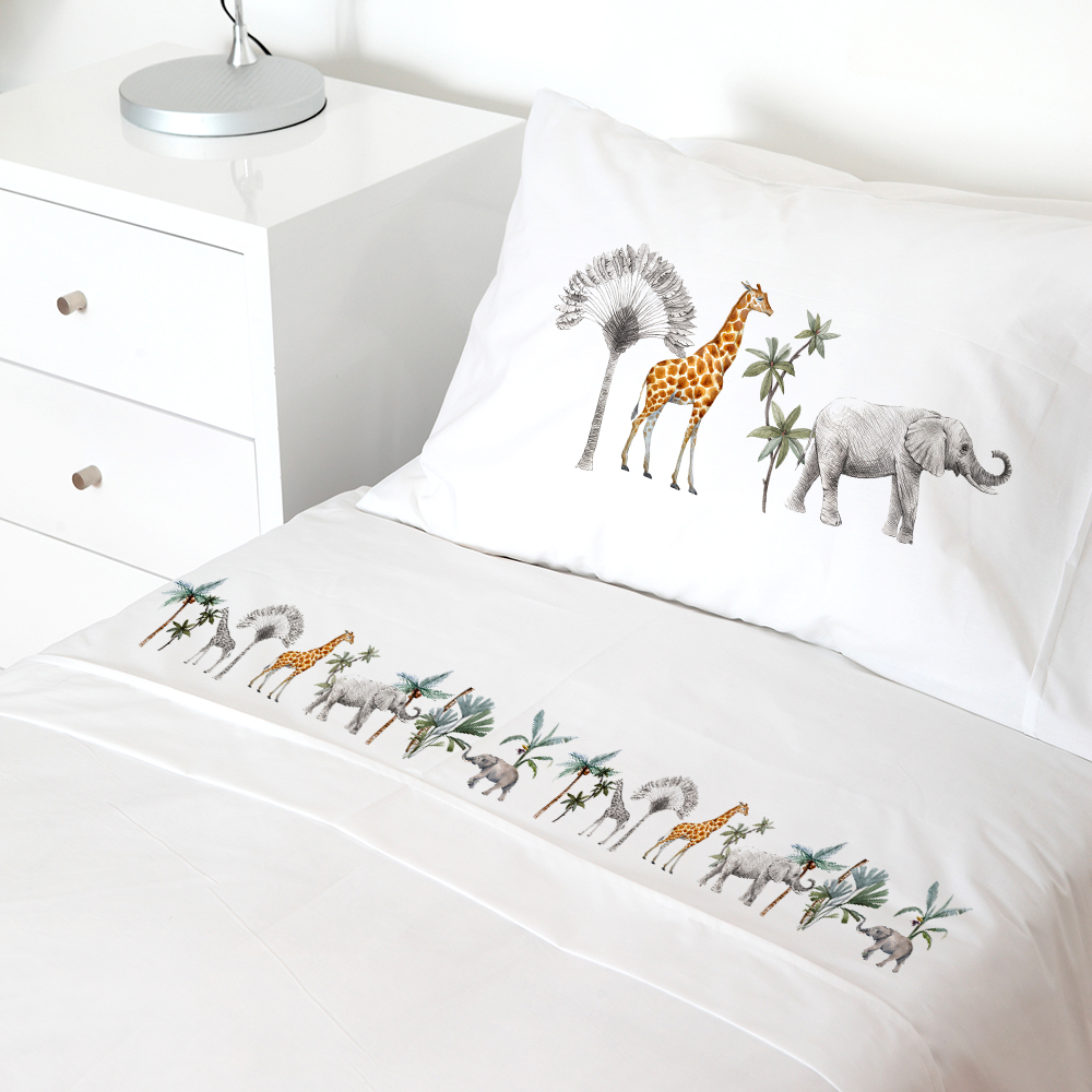 SET SÁBANAS TUYO PRINT AFRICA 1 PLAZA 200 HILOS ALGODÓN BLANCO ESTAMPADO - 1