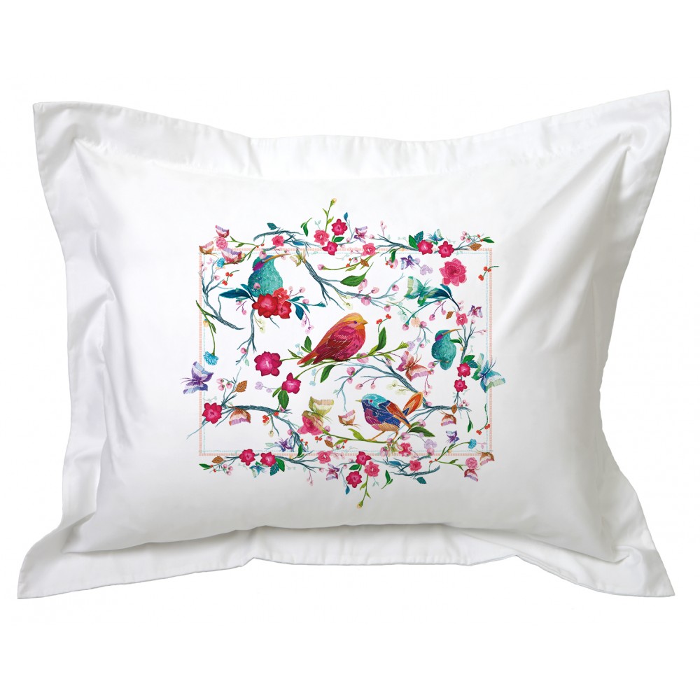 FUNDA TUYO PRINT ALMOHADA PÁJAROS TRAMA 70 X 50 CM ALGODÓN BLANCO - 1