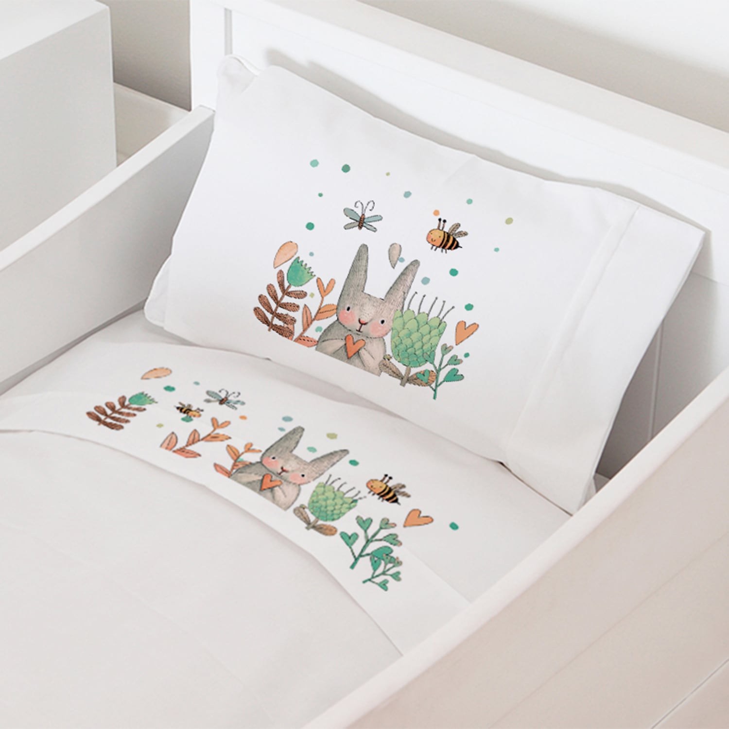 SET SÁBANAS TUYO PRINT CONEJITO ALGODÓN BLANCO MOISÉS COLECHO - 1