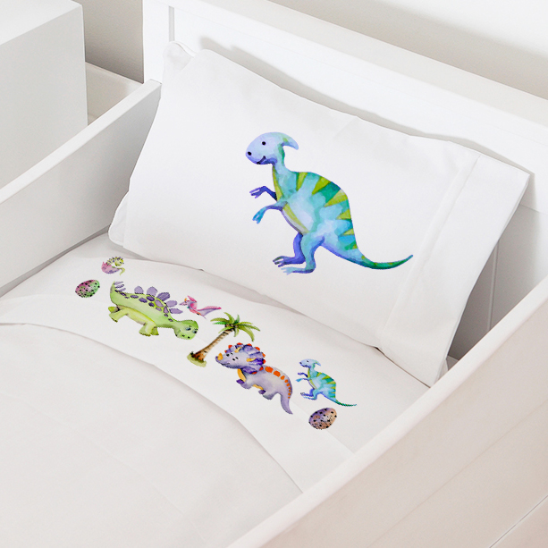 SET SÁBANAS TUYO PRINT DINO CUNA ALGODÓN BLANCO - 1