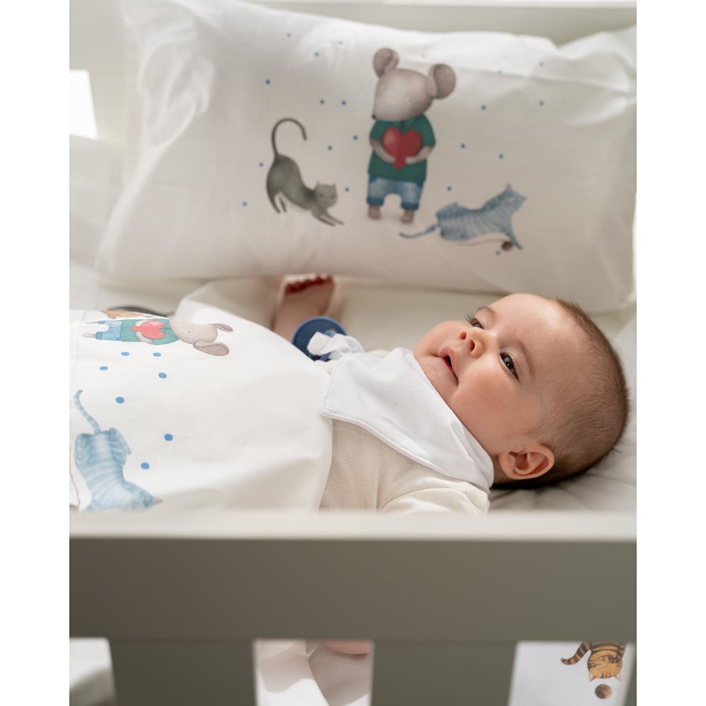 SET SÁBANAS TUYO PRINT RATONCITO CUNA ALGODÓN BLANCO - 2