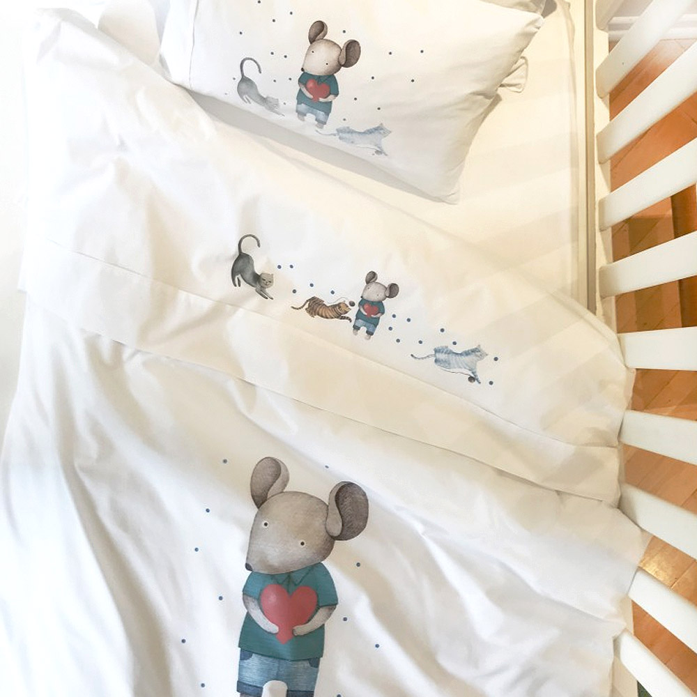 SET SÁBANAS TUYO PRINT RATONCITO ALGODÓN BLANCO PACK & PLAY - 4