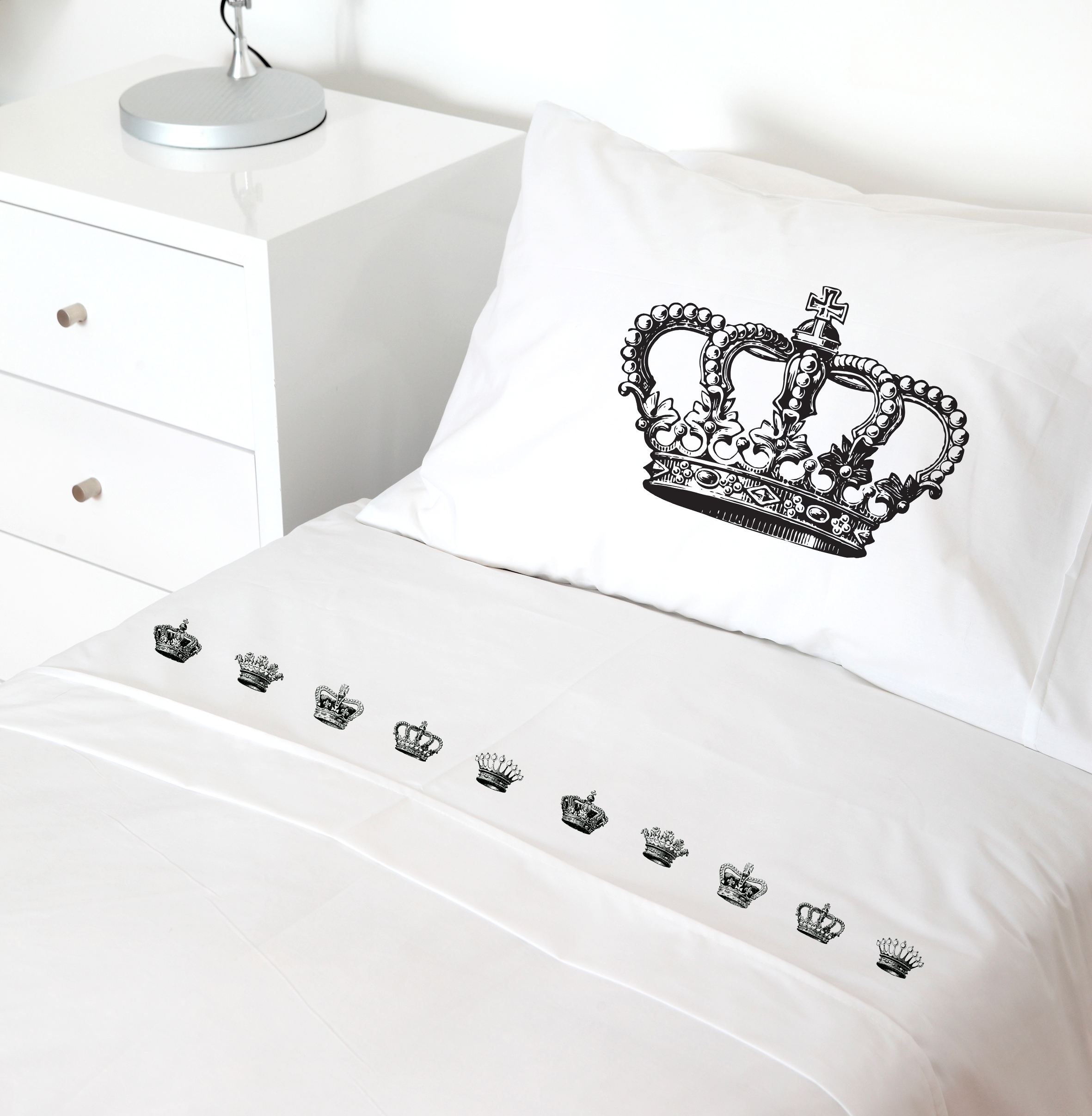 SET SÁBANAS TUYO PRINT CORONA 1 PLAZA 200 HILOS ALGODÓN BLANCO ESTAMPADO - 1