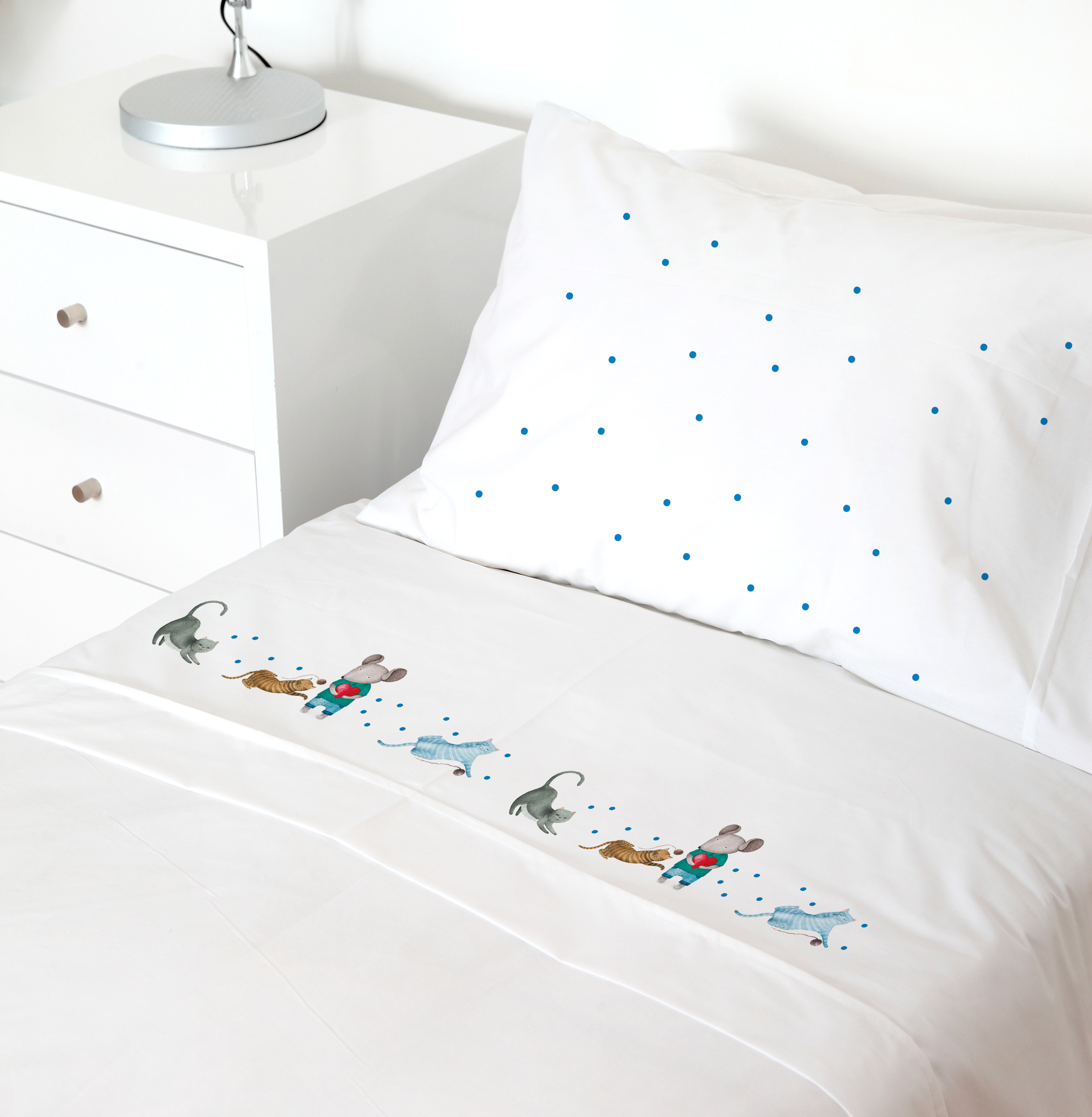 SET SÁBANAS TUYO PRINT RATONCITO 1 PLAZA 200 HILOS ALGODÓN BLANCO ESTAMPADO - 1