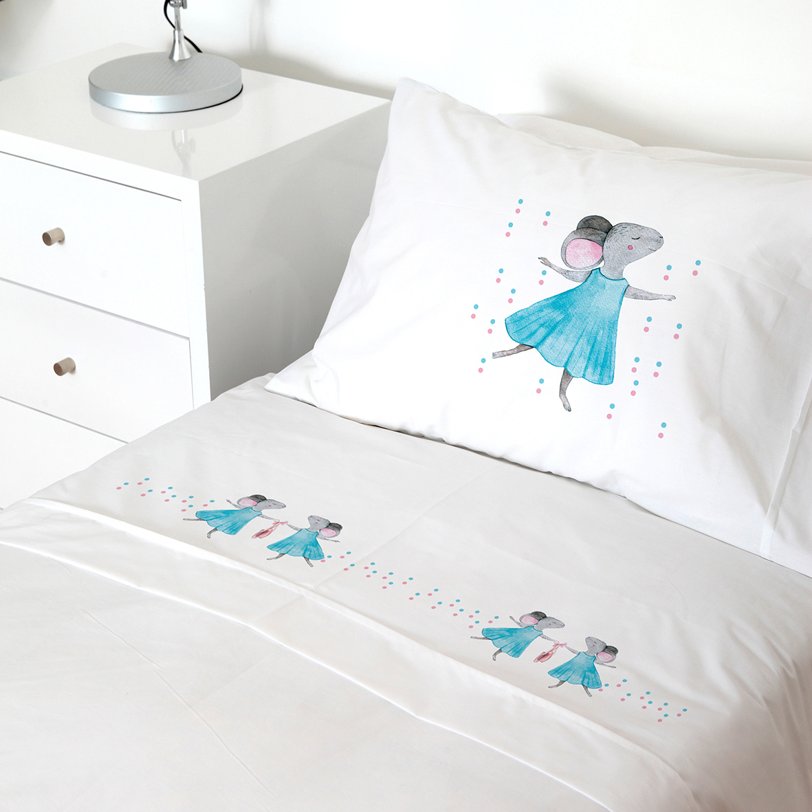 SET SÁBANAS TUYO PRINT RATONA 1 PLAZA 200 HILOS ALGODÓN BLANCO ESTAMPADO - 1
