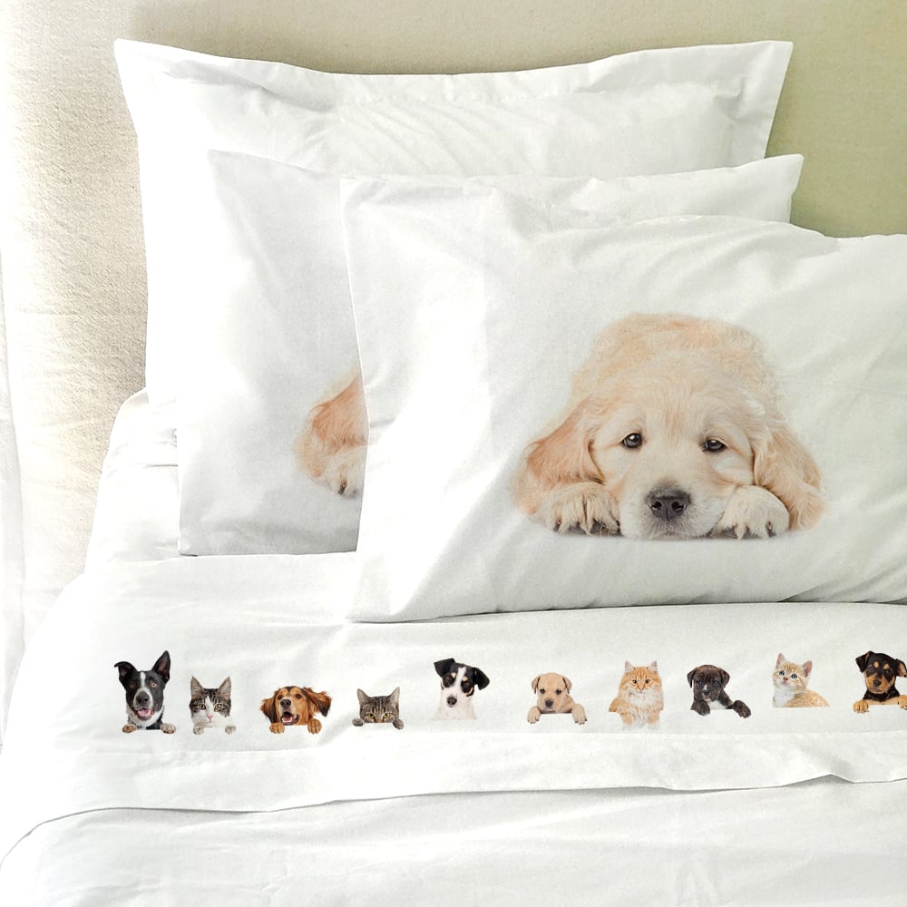 SET SÁBANAS TUYO PRINT ANIMALES ACUARELA 1.5 PLAZAS 200 HILOS ALGODÓN BLANCO ESTAMPADO - 2