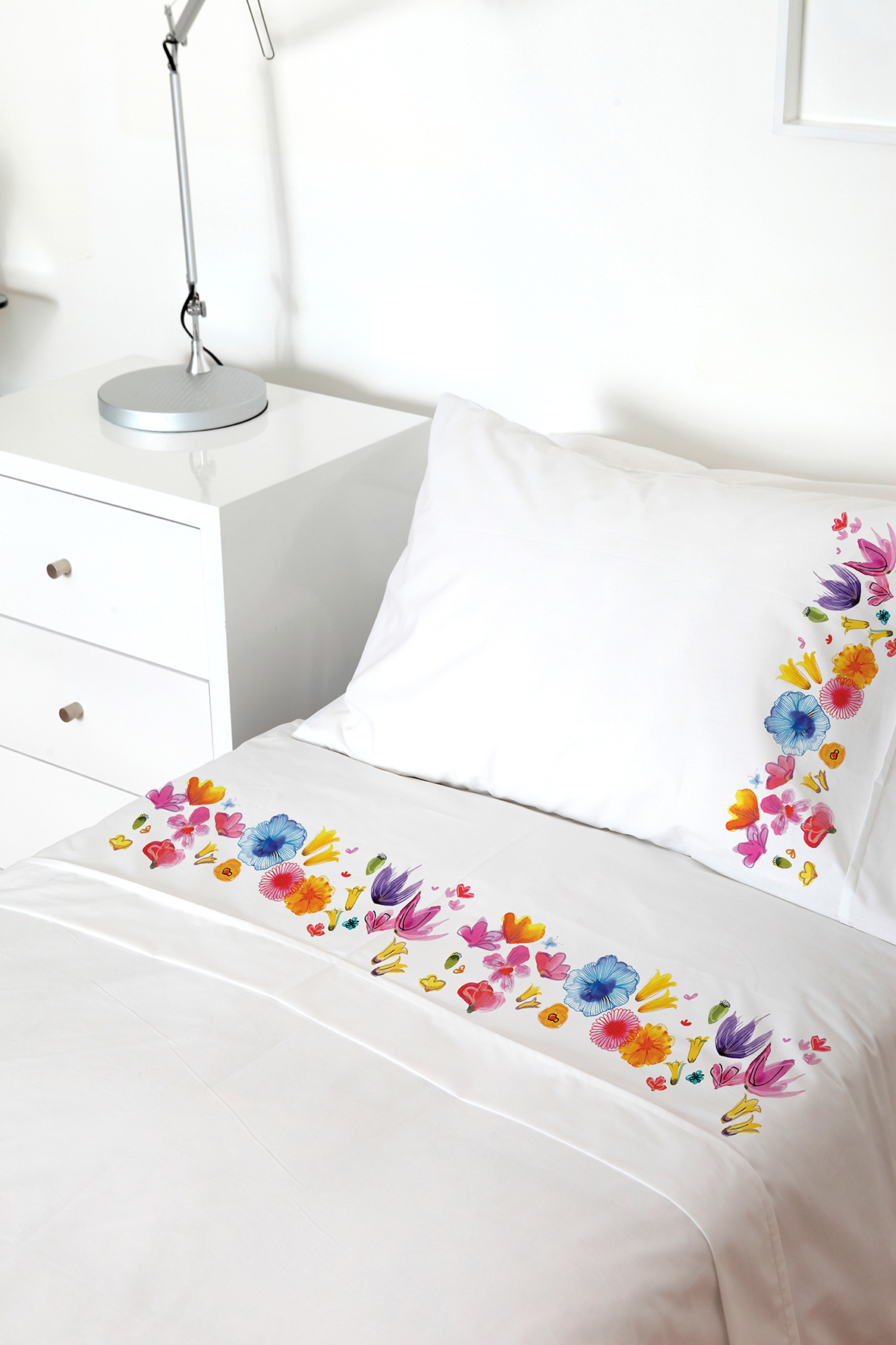 SET SÁBANAS TUYO PRINT JARDÍN FLORES 1.5 PLAZAS 200 HILOS ALGODÓN BLANCO ESTAMPADO - 1