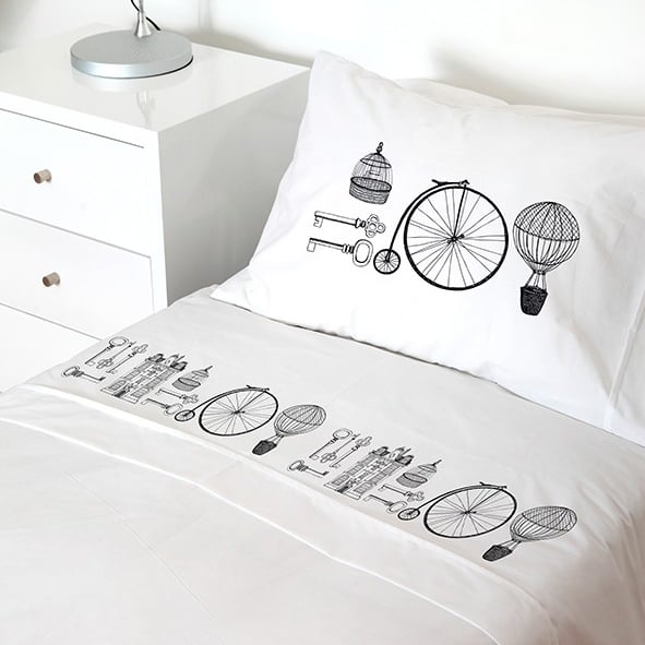 SET SÁBANAS TUYO PRINT RETRO 1.5 PLAZAS 200 HILOS ALGODÓN BLANCO ESTAMPADO - 1