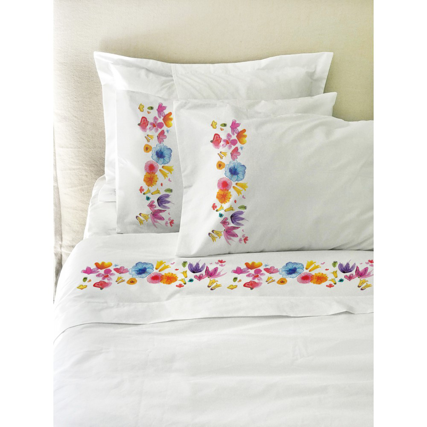 SET SÁBANAS TUYO PRINT JARDÍN FLORES KING 200 HILOS ALGODÓN BLANCO ESTAMPADO - 1