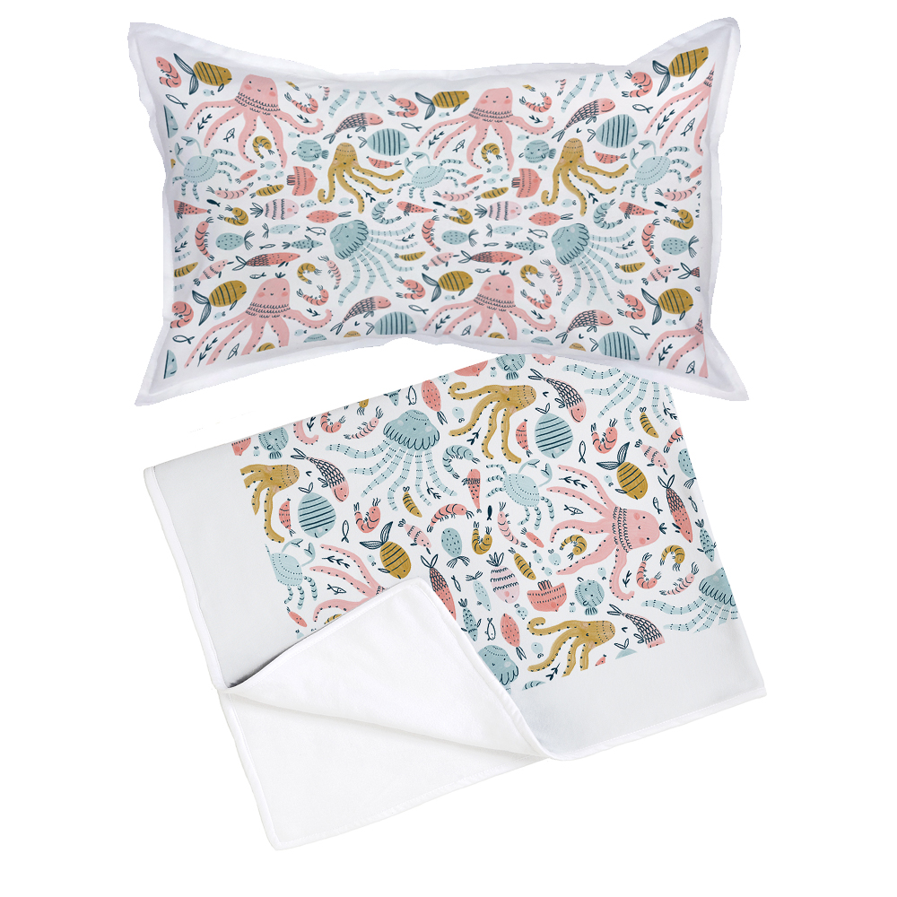 SET TUYO PRINT MANTA + ALMOHADA FONDO MAR BLANCO - 1