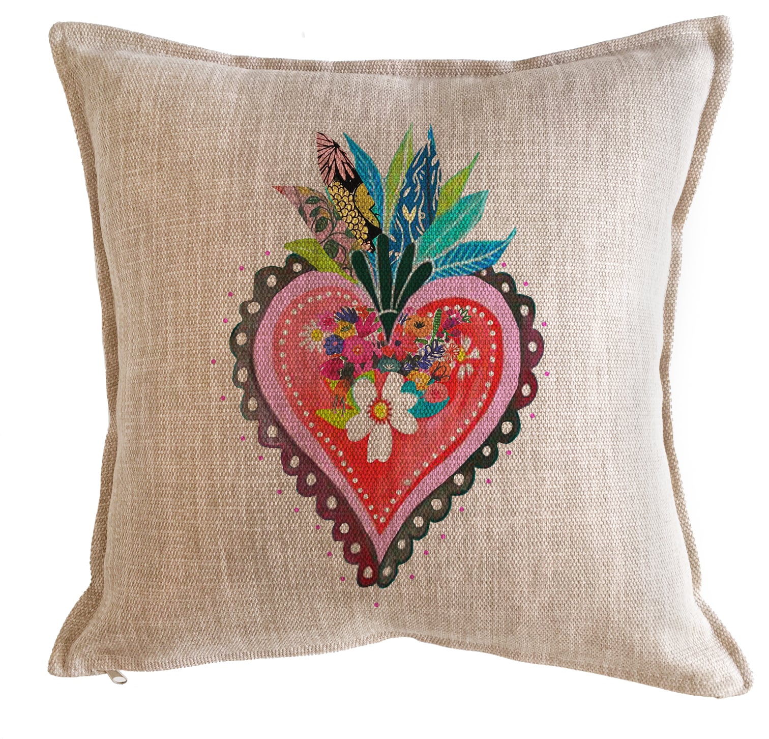 COJÍN TUYO PRINT CORAZÓN FRIDA 45 X 45 CM ARENA - 1