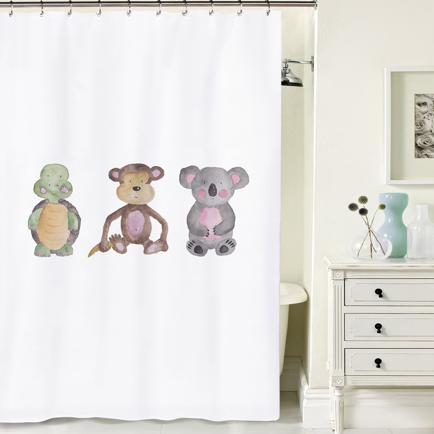 CORTINA DE BAÑO TUYO PRINT ANIMALES ACUARELA ALGODÓN - 2