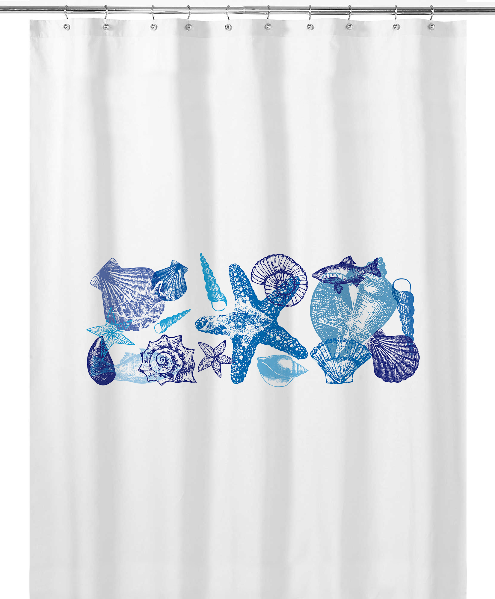 CORTINA DE BAÑO TUYO PRINT CONCHITAS AZÚL ALGODÓN - 1