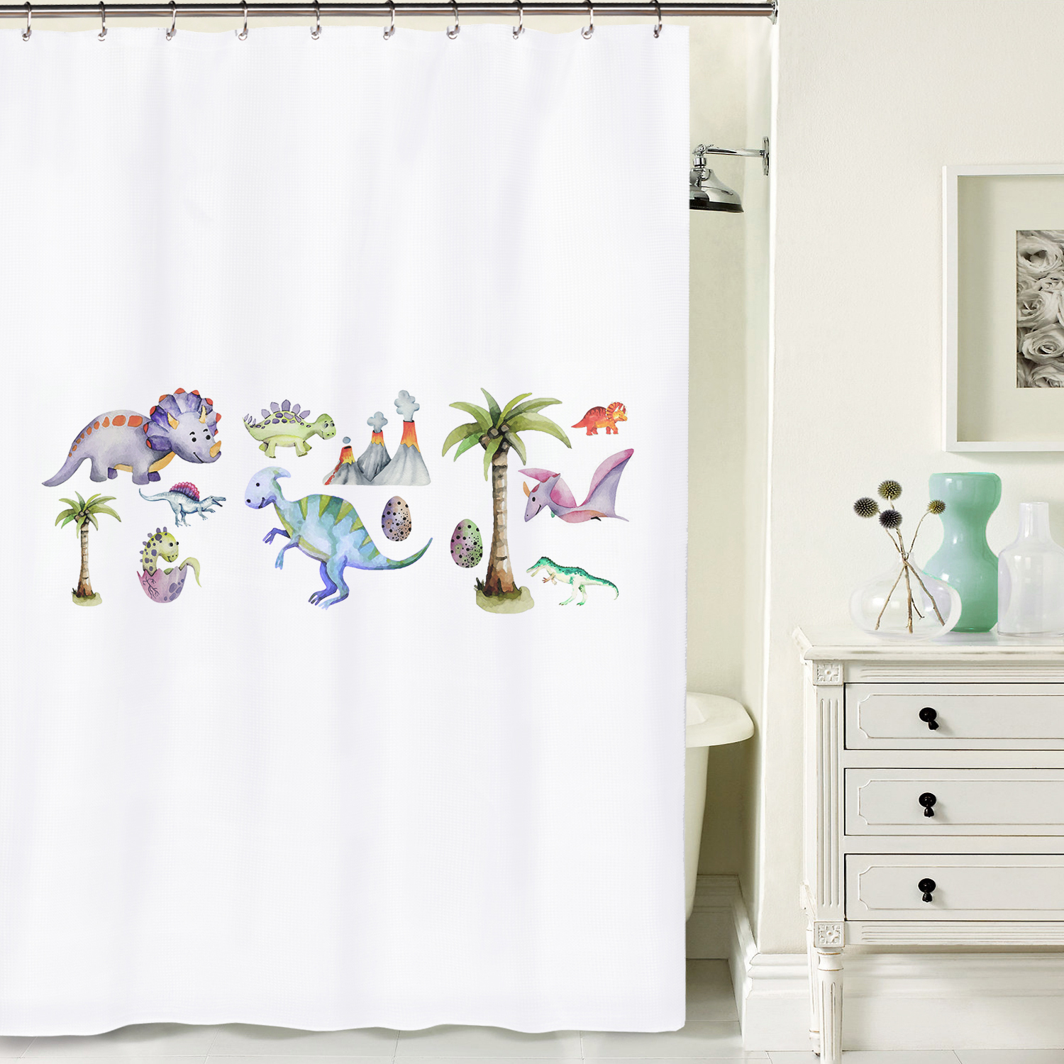 CORTINA DE BAÑO TUYO PRINT DINOSAURIO ALGODÓN - 2