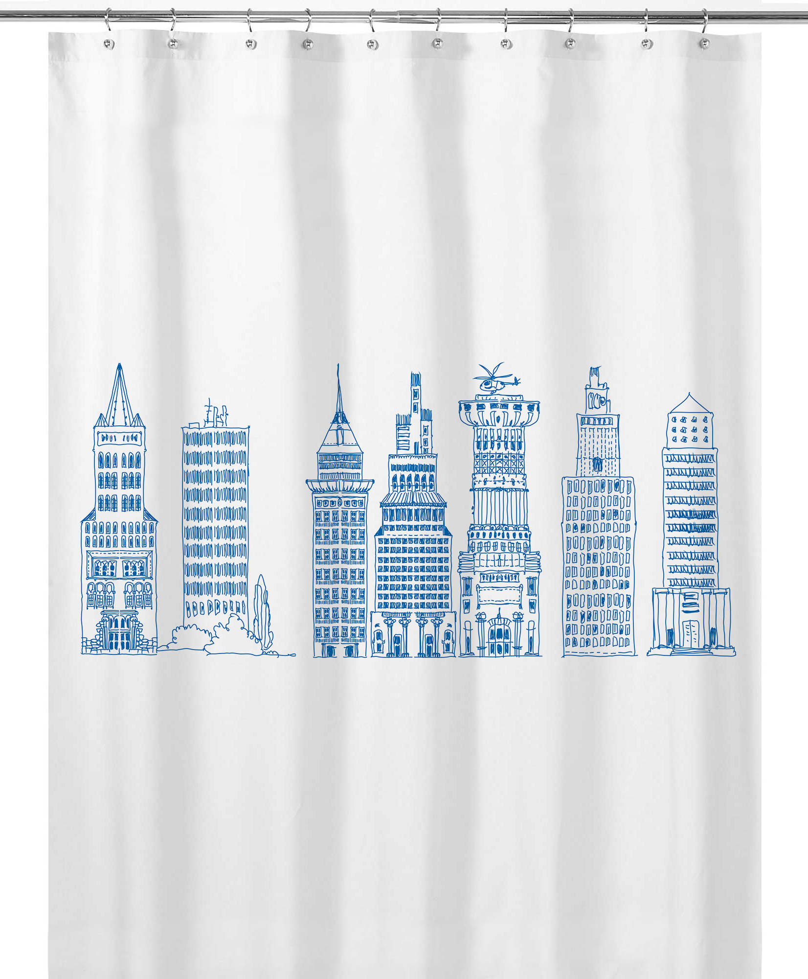CORTINA DE BAÑO TUYO PRINT EDIFICIOS AZÚLES ALGODÓN - 1