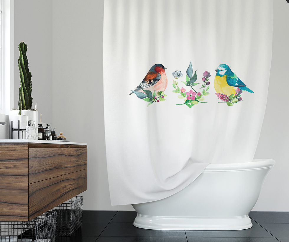 CORTINA DE BAÑO TUYO PRINT PÁJAROS GUATONES ALGODÓN - 2