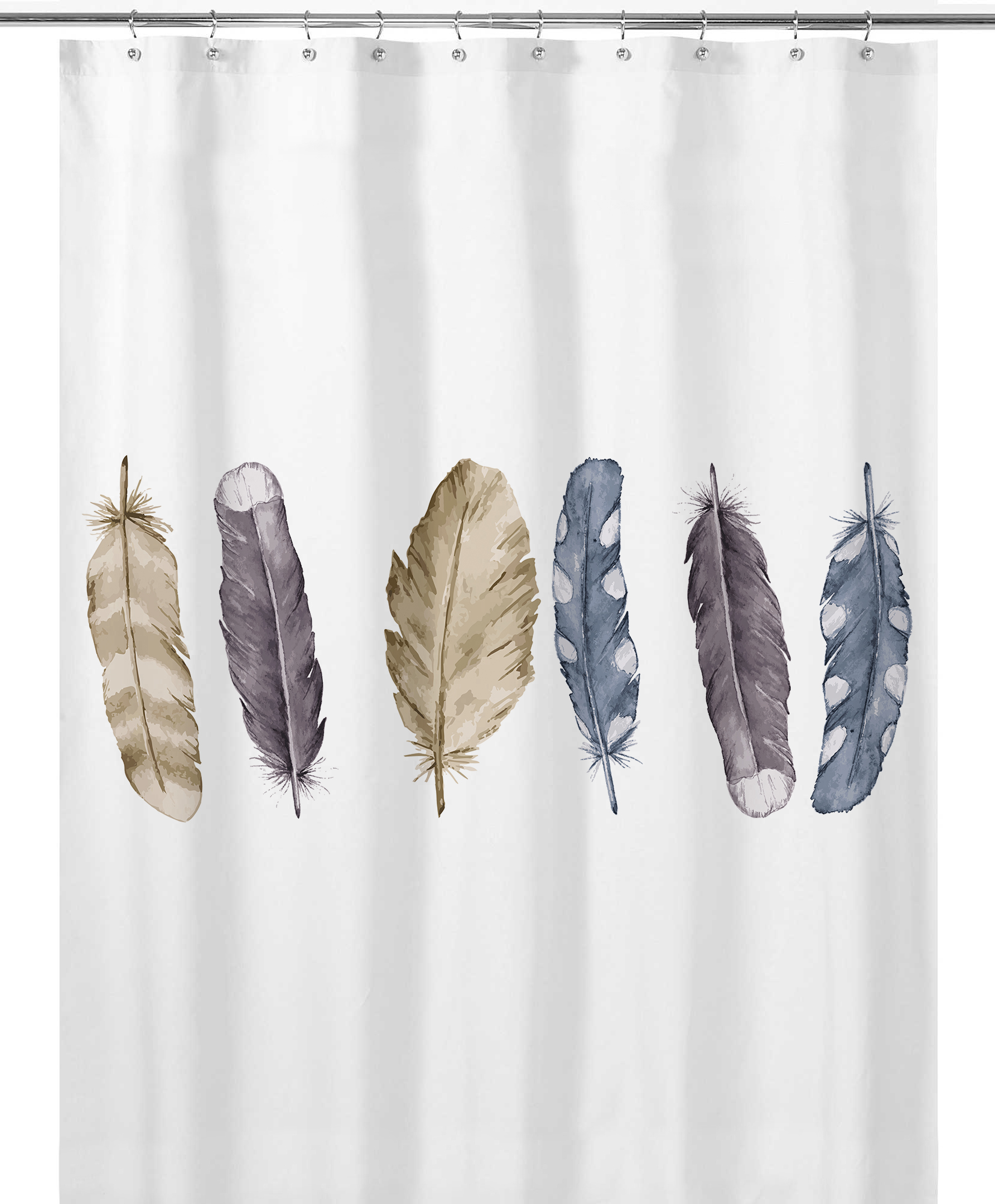 CORTINA DE BAÑO TUYO PRINT PLUMAS GRISES ALGODÓN - 1