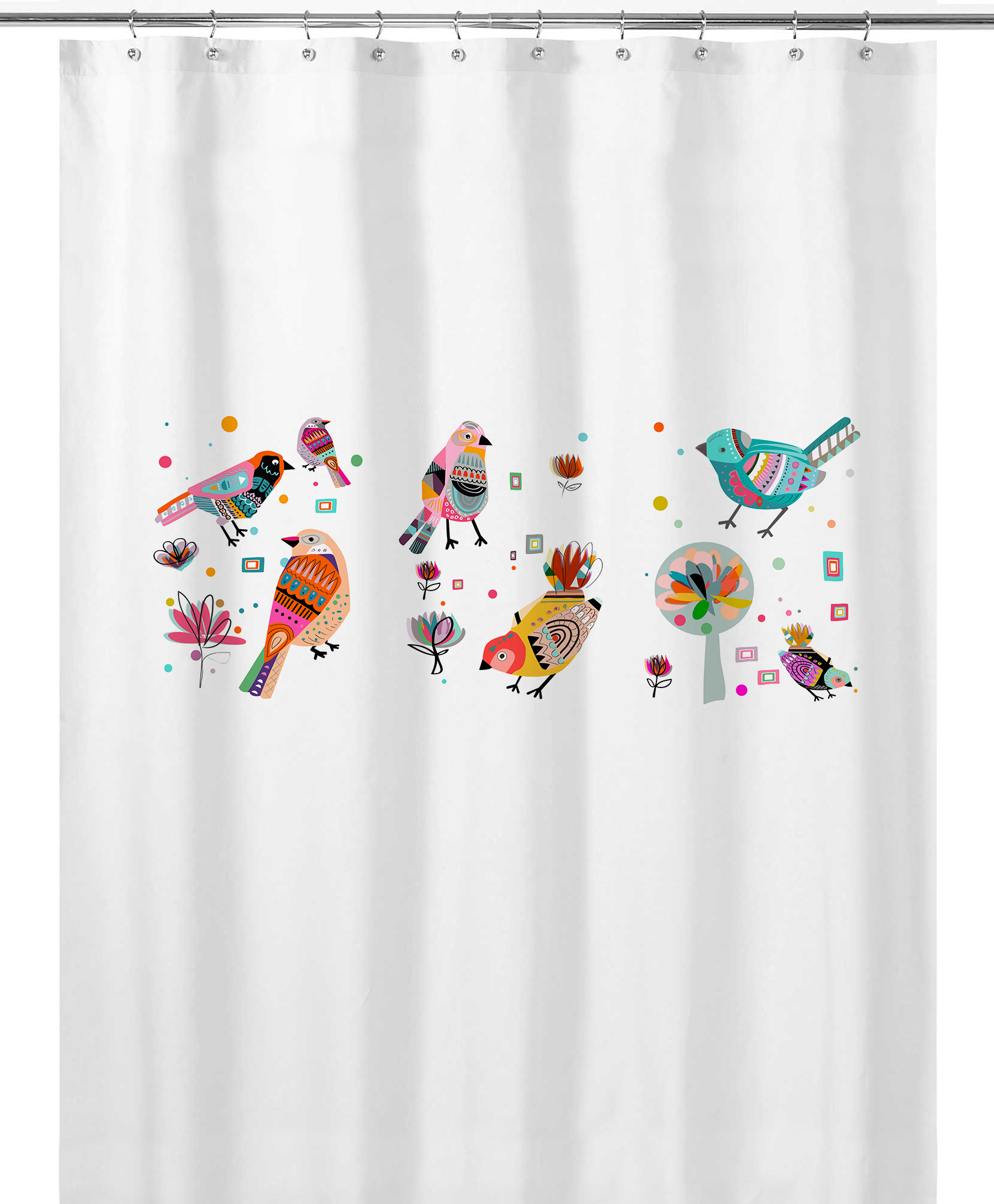 CORTINA DE BAÑO TUYO PRINT PÁJAROS COLORES ALGODÓN - 1
