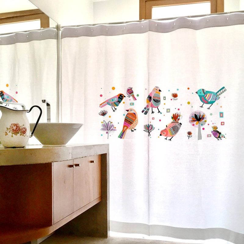 CORTINA DE BAÑO TUYO PRINT PÁJAROS COLORES ALGODÓN - 2
