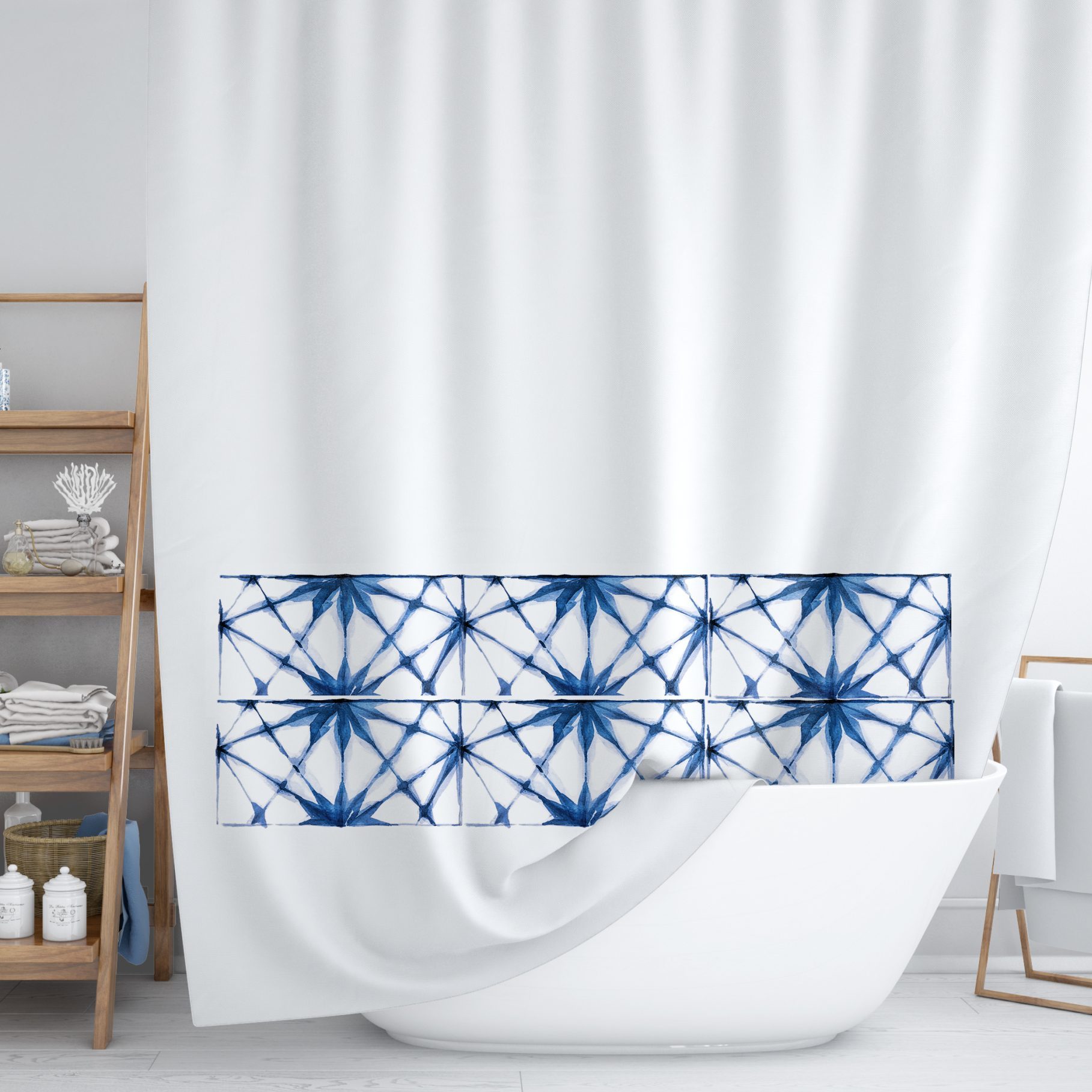 CORTINA DE BAÑO TUYO PRINT SHIBORI AZÚL ALGODÓN - 2