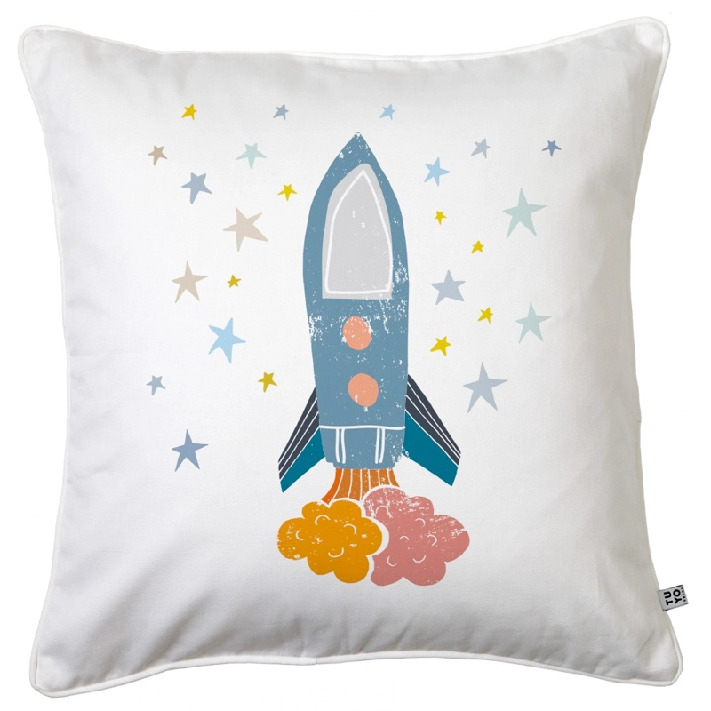COJIN TUYO PRINT ESPACIAL COHETE 45 X 45 CM BLANCO