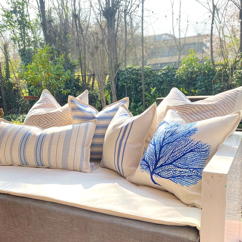 COJÍN TUYO PRINT FRENCHLINES BLUE 2 45 X 45 CM CRUDO - 2