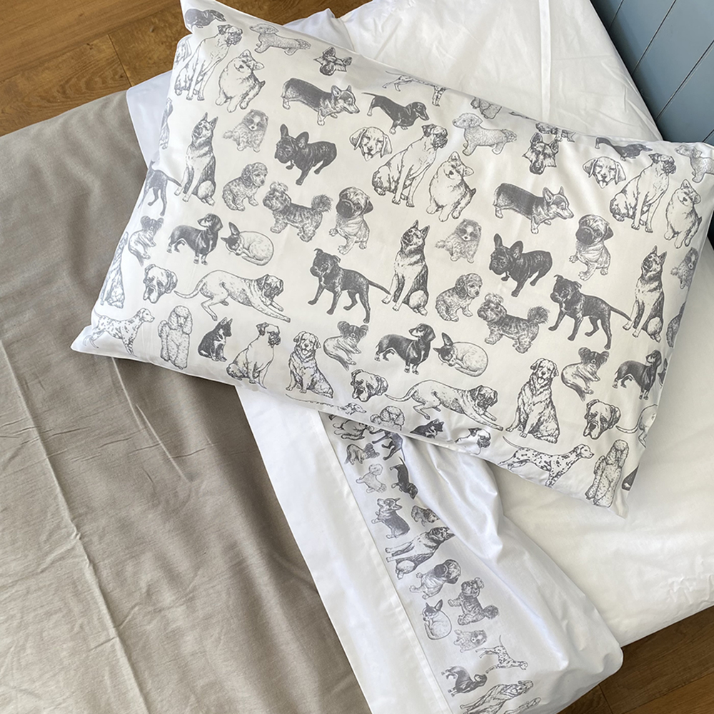 SET SÁBANAS TUYO PRINT DOG LOVER 1.5 PLAZAS 200 HILOS ALGODÓN BLANCO ESTAMPADO - 2