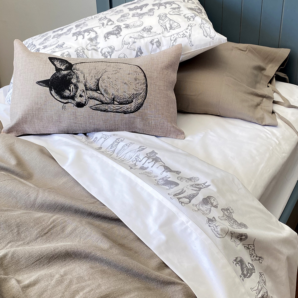 SET SÁBANAS TUYO PRINT DOG LOVER 1.5 PLAZAS 200 HILOS ALGODÓN BLANCO ESTAMPADO - 3