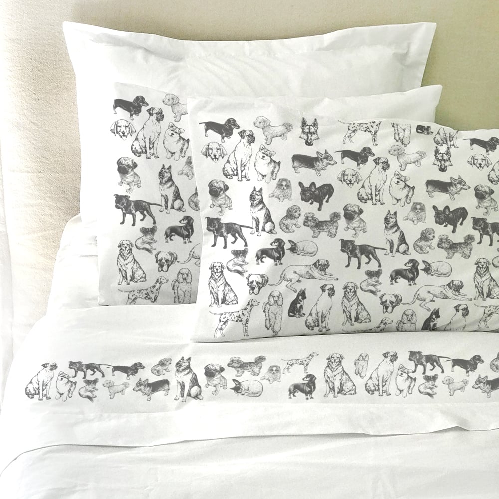 SET SÁBANAS TUYO PRINT DOG LOVER 2 PLAZAS 200 HILOS ALGODÓN BLANCO ESTAMPADO - 1
