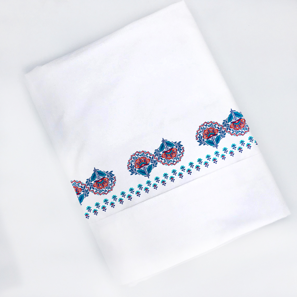 SET SÁBANAS TUYO PRINT FOLK AZUL 2 PLAZAS ALGODÓN BLANCO ESTAMPADO - 2