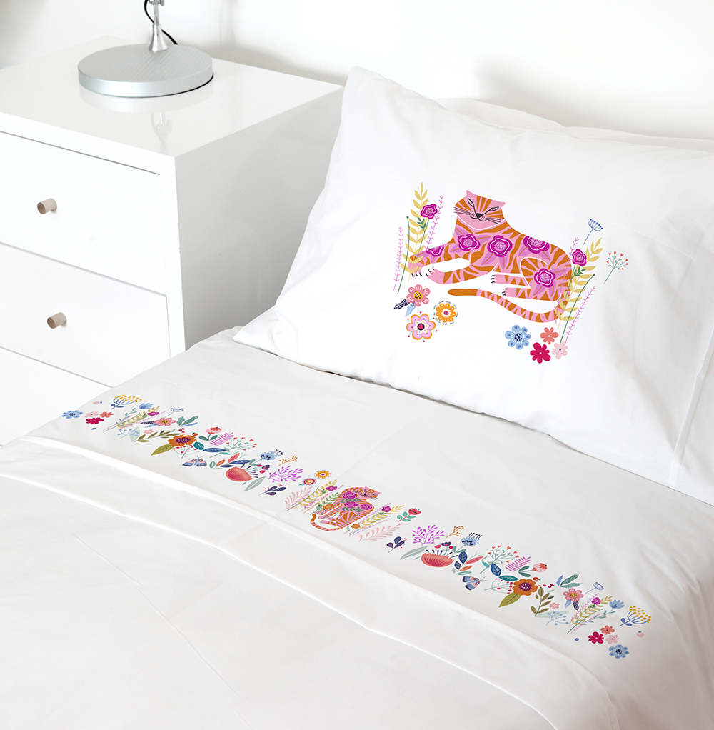 SET SÁBANAS TUYO PRINT WILD CAT 1 PLAZA ALGODÓN BLANCO ESTAMPADO - 1