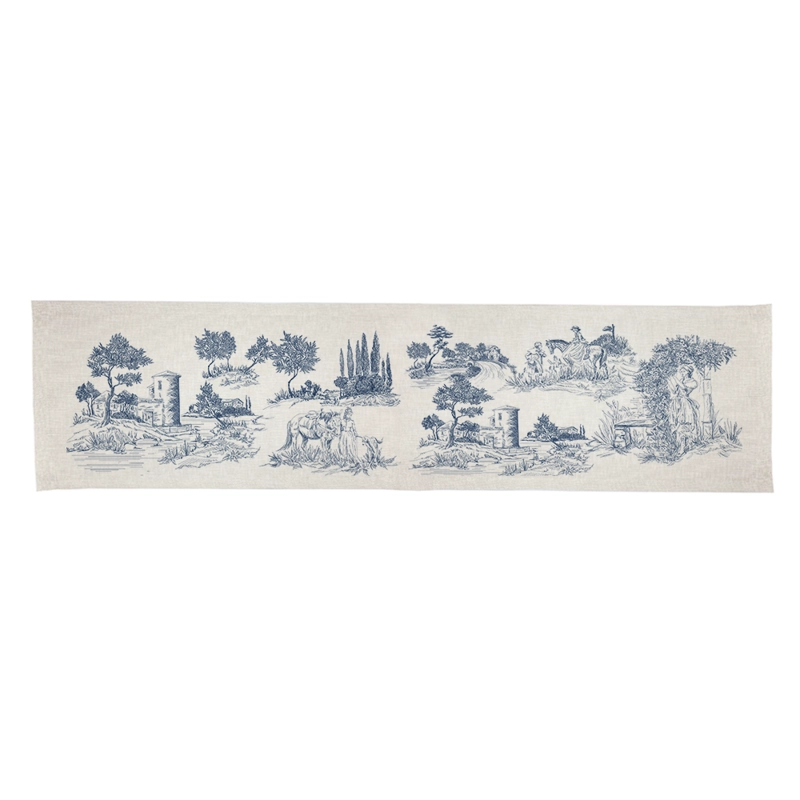 CAMINO DE MESA LINET NATUAL TOILE DE JOUY AZUL - 1
