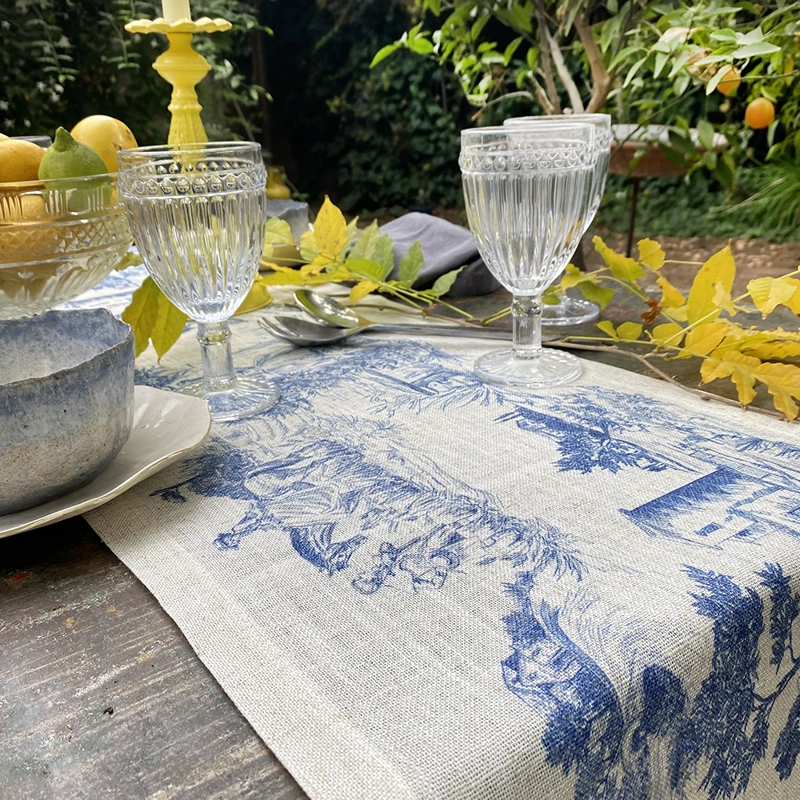 CAMINO DE MESA LINET NATUAL TOILE DE JOUY AZUL - 2