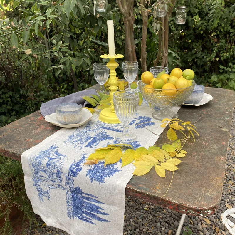 CAMINO DE MESA LINET NATUAL TOILE DE JOUY AZUL - 3